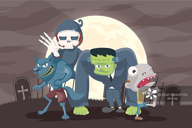 万圣节墓地中的角色图片素材