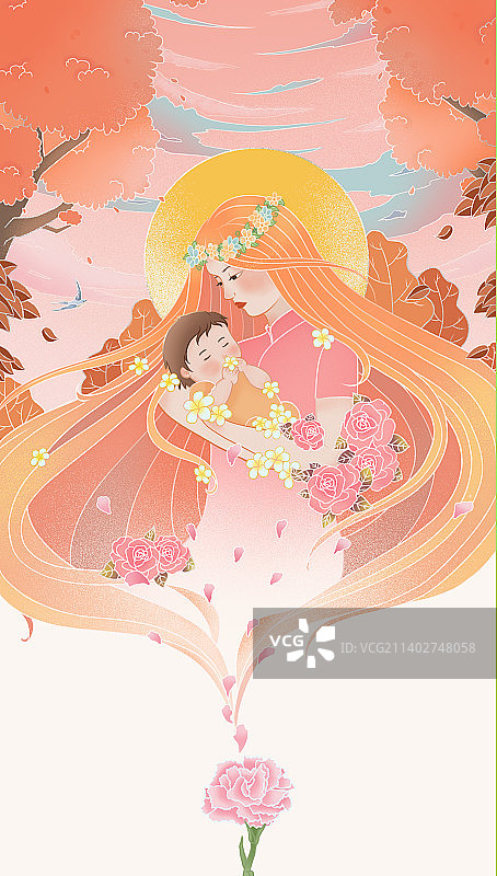 母亲节扁平肌理插画图片素材