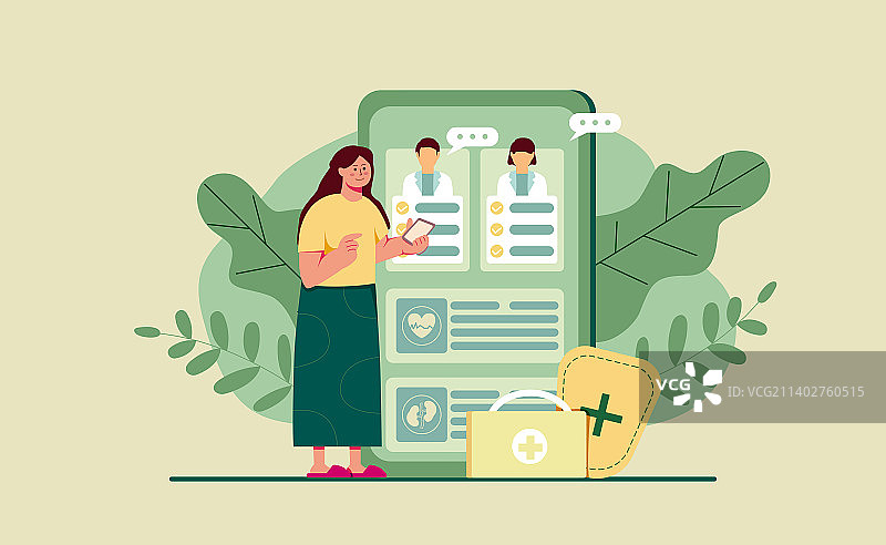 线上预约看病医疗健康人物插画图片素材