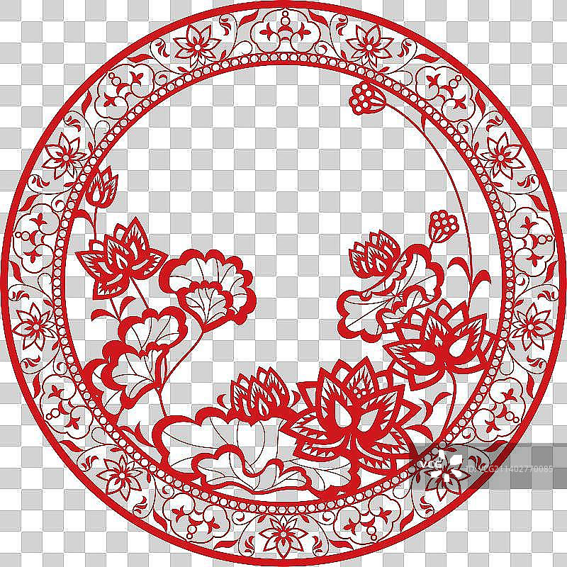 圆形荷花纹样插画装饰框图片素材