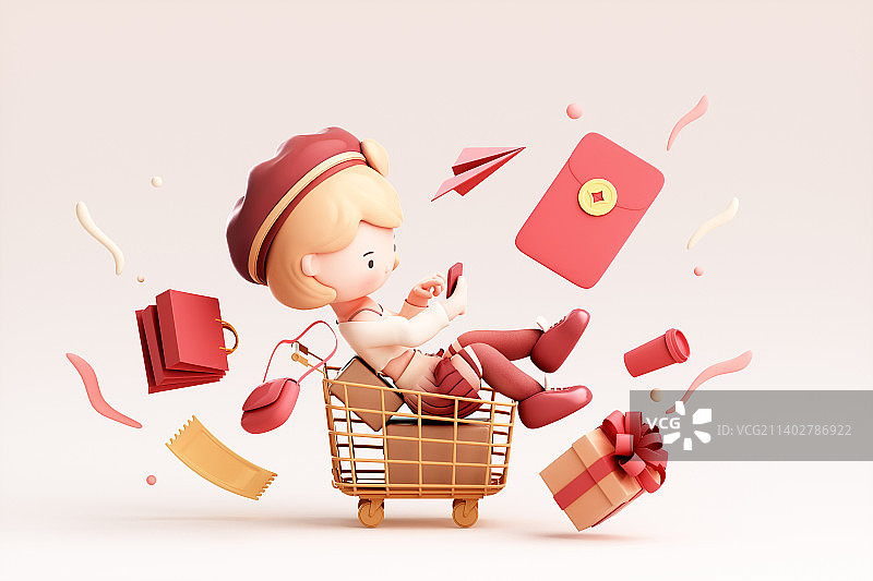 3D渲染的可爱卡通女孩图片素材