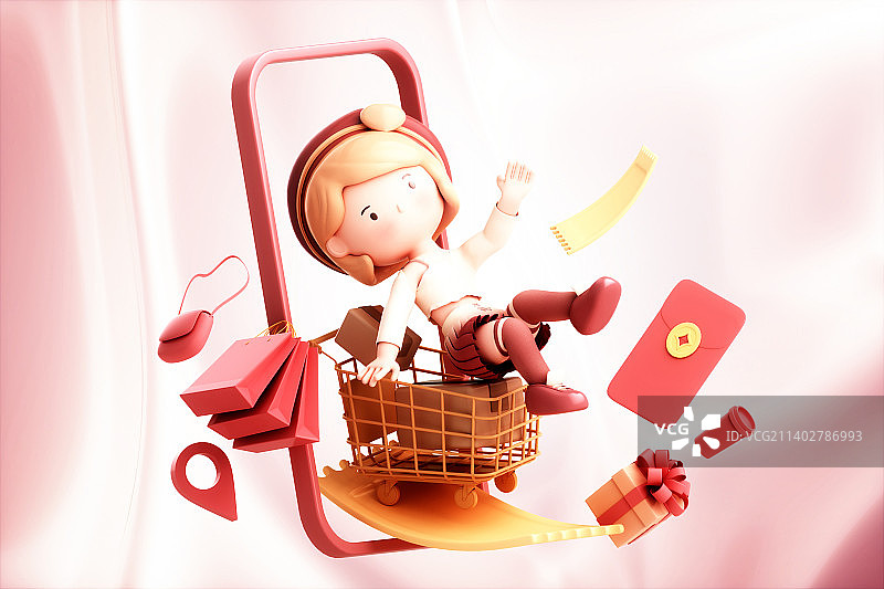 3D渲染的可爱卡通女孩图片素材