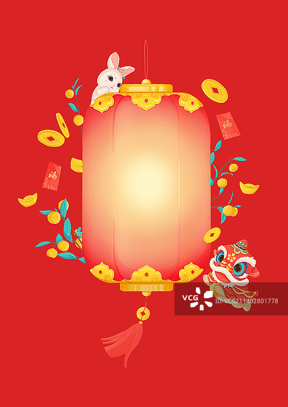 大桔大利红灯笼可爱舞狮兔子图片素材