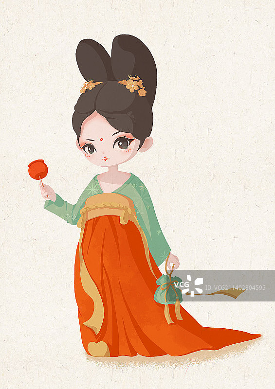 唐装手绘古风卡通仕女汉服q版图片素材