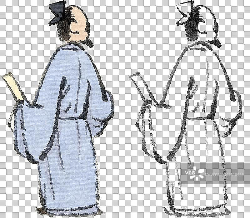 手持书籍回头望的水墨国画古代人物元素图片素材