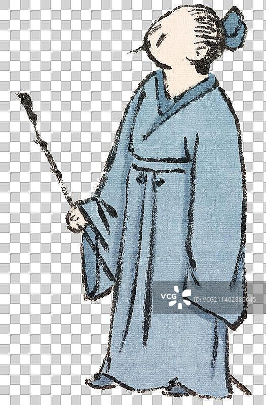 传统水墨山水点景人物元素图片素材