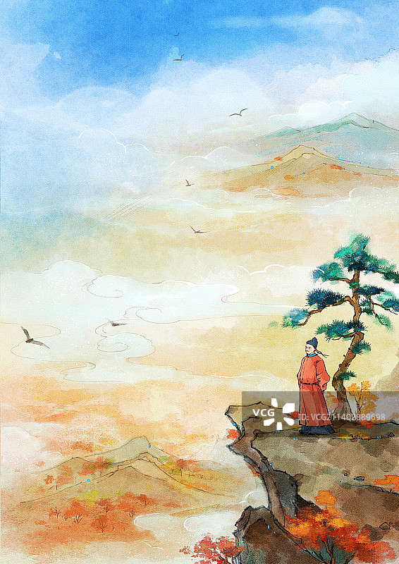 秋季登高望远插画图片素材