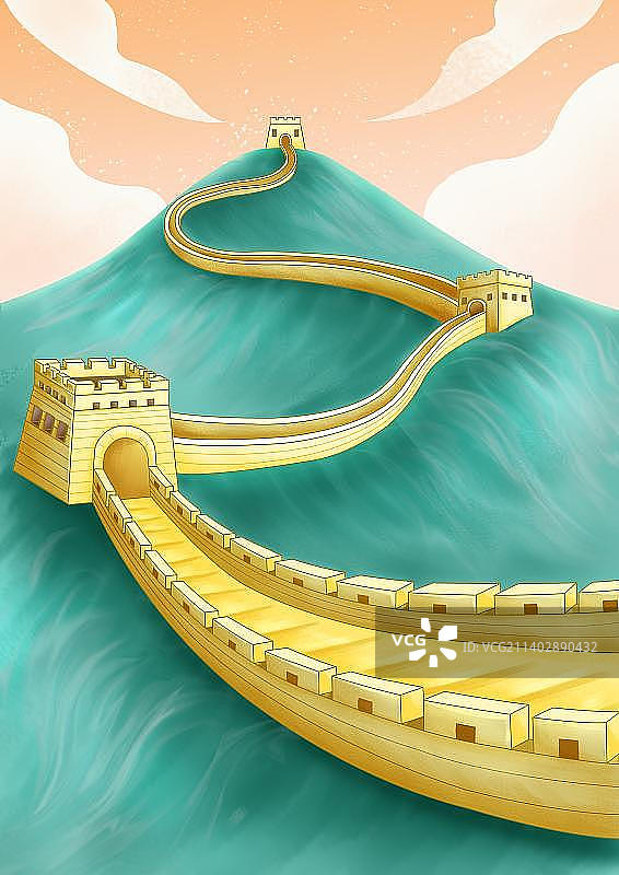 国庆长城中国风肌理插画背景图片素材