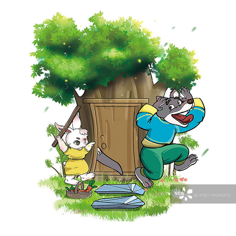 兔妈妈用木棍打狼图片素材