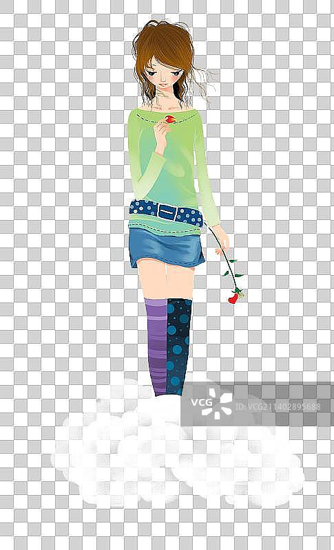 拿着花瓣和玫瑰的时尚女人图片素材