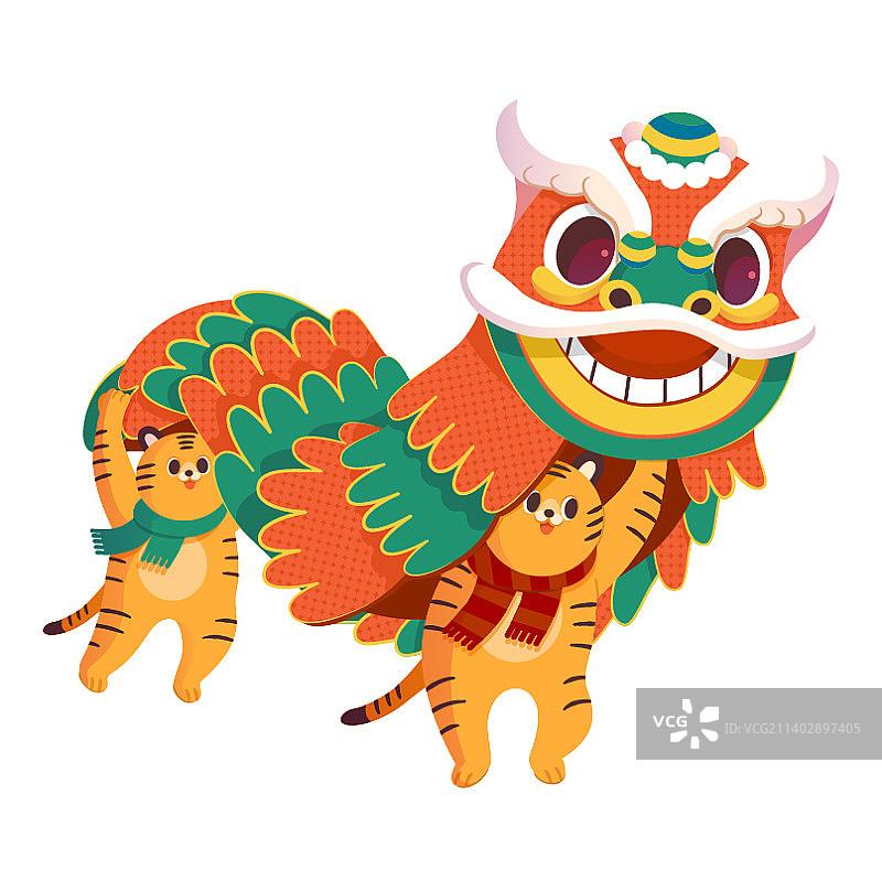 老虎表演舞狮图片素材