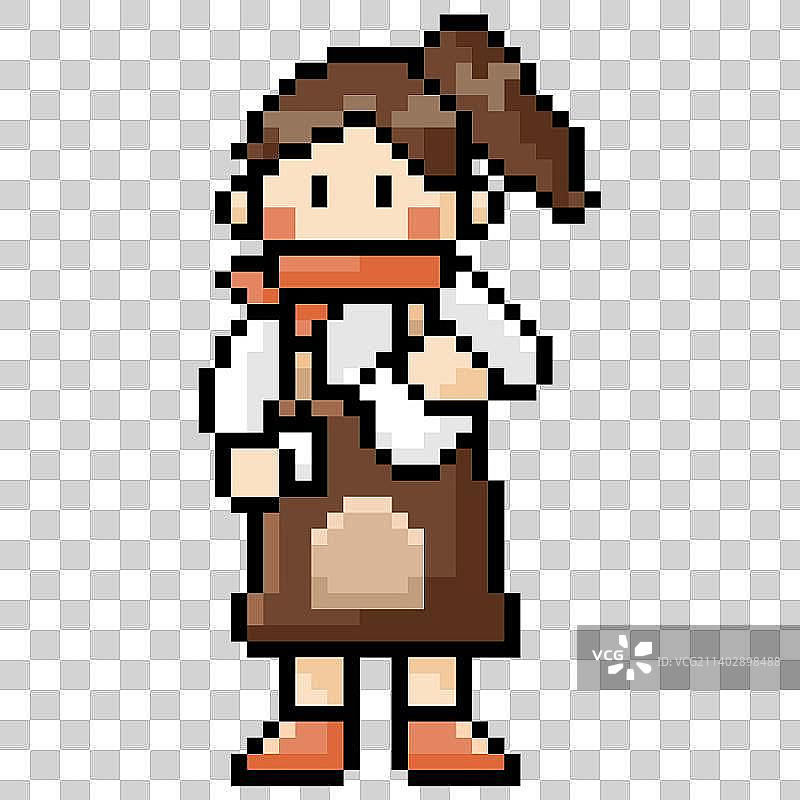 像素艺术中的咖啡师女孩图片素材