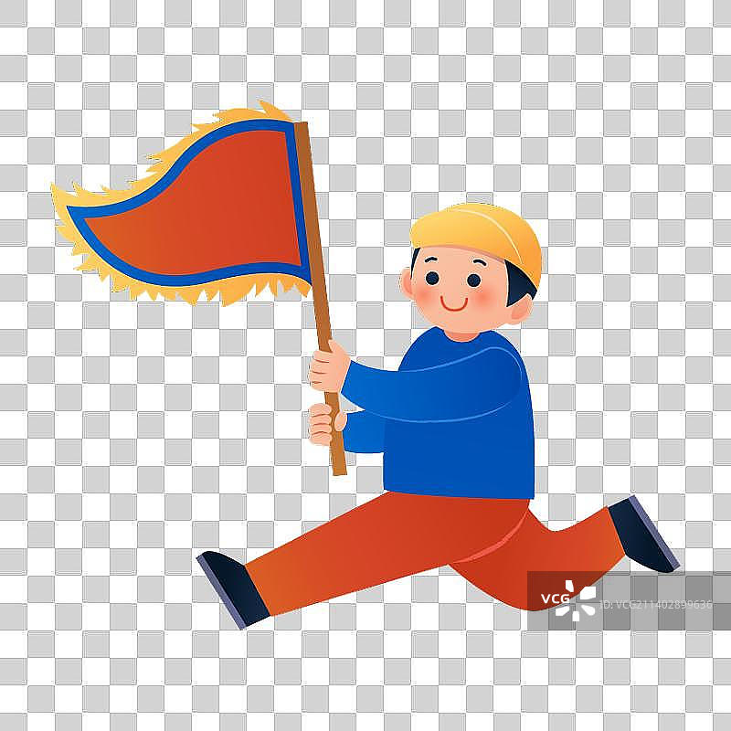 举着三角旗的男孩图片素材