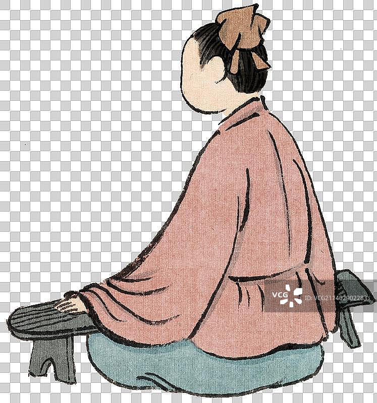 演奏古琴的古人背影水墨国画图片素材