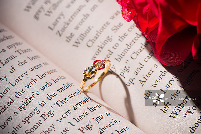 情人节书上的戒指爱心投影图片素材