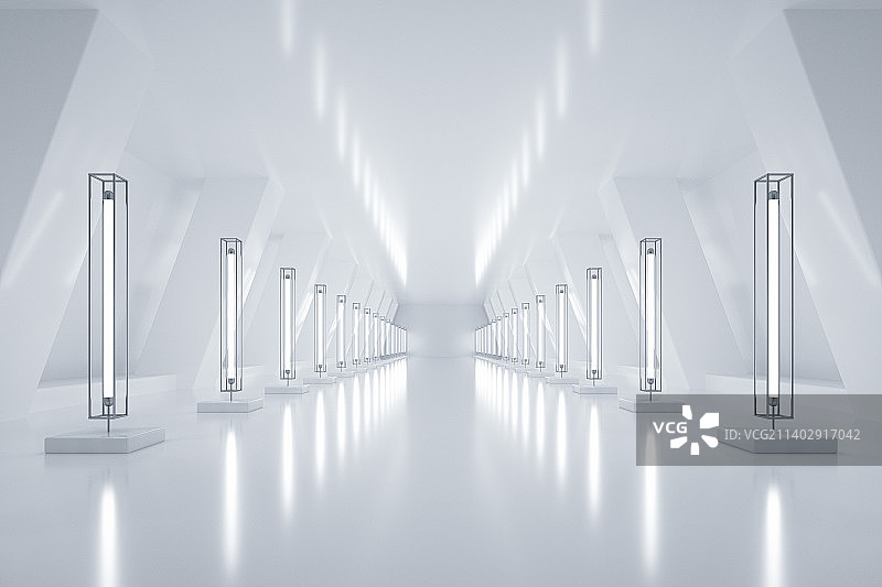 白色创意三维空间背景 简约现代科技 灯光纵深图片素材