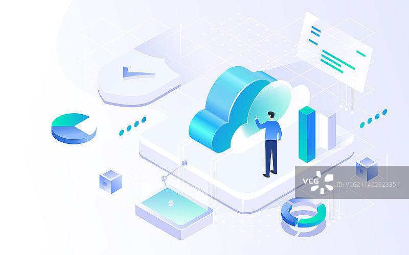 科技互联网服务器数据安全云端备份等距插画图片素材