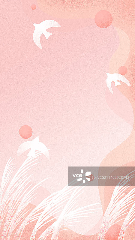 浪漫梦幻粉红色飞鸟场景扁平肌理风图片素材