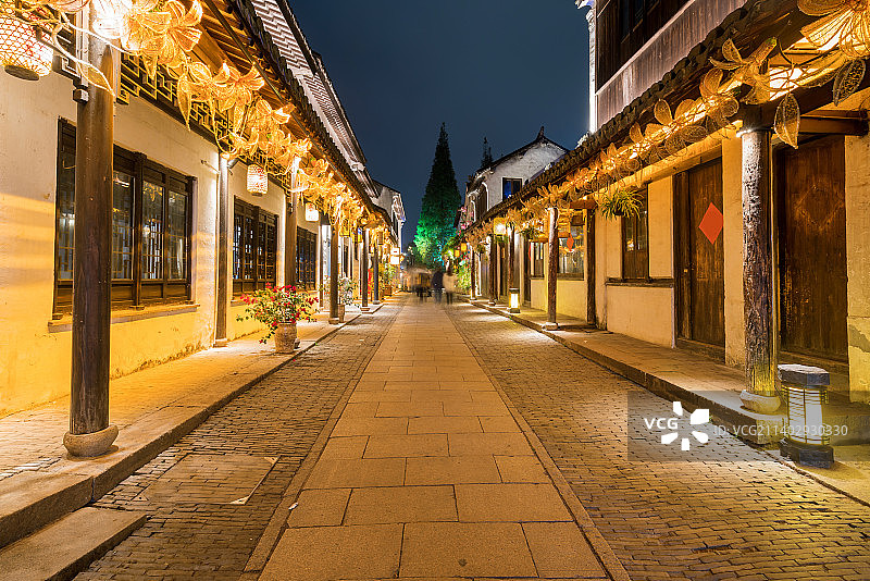 周庄古镇夜景图片素材