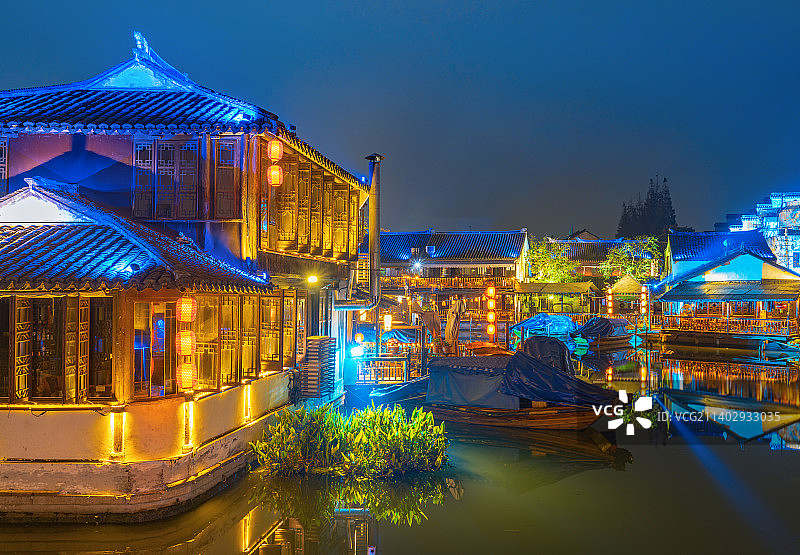 苏州周庄古镇夜景图片素材