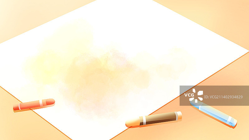 橙色唯美卡通纸与蜡笔插画背景图片素材