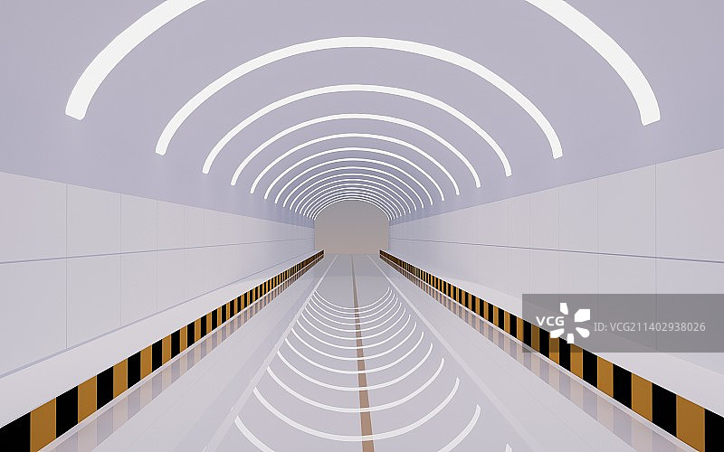 白色科技感隧道3D渲染图片素材