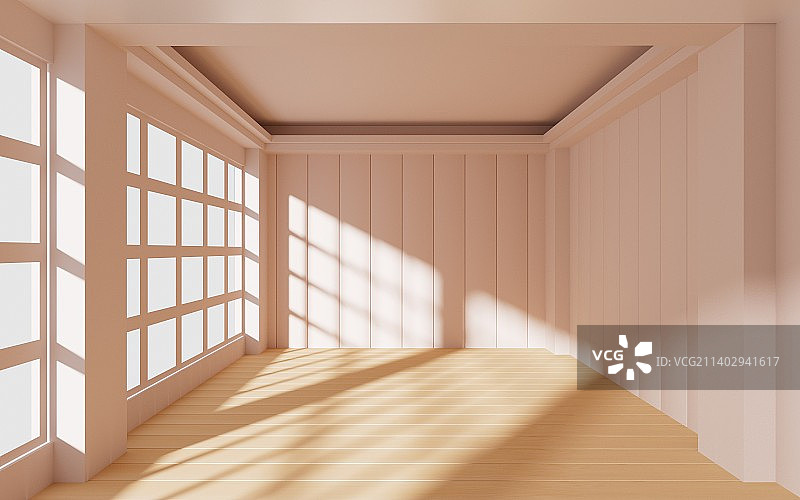 木地板空房间3D渲染图片素材