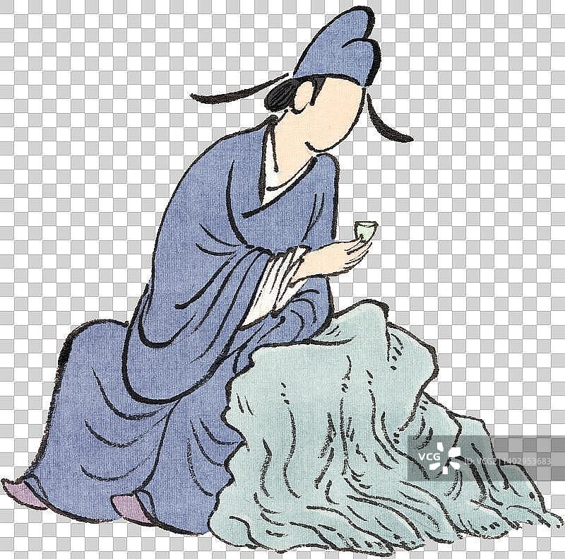 喝酒的古代诗人醉卧大石头上古代人物元素图片素材