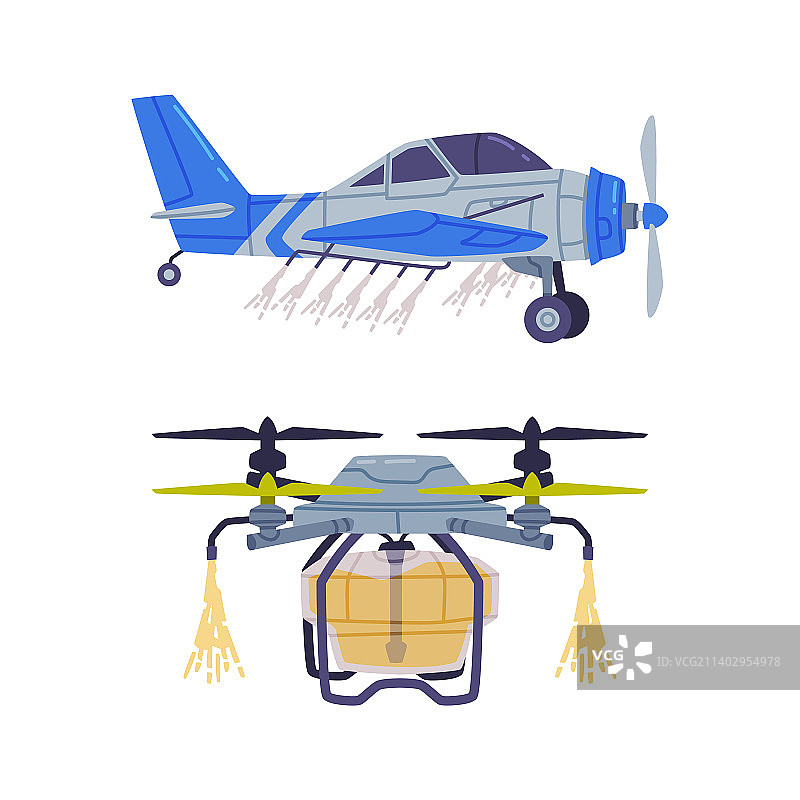用于农业航空的双翼飞机和无人机图片素材