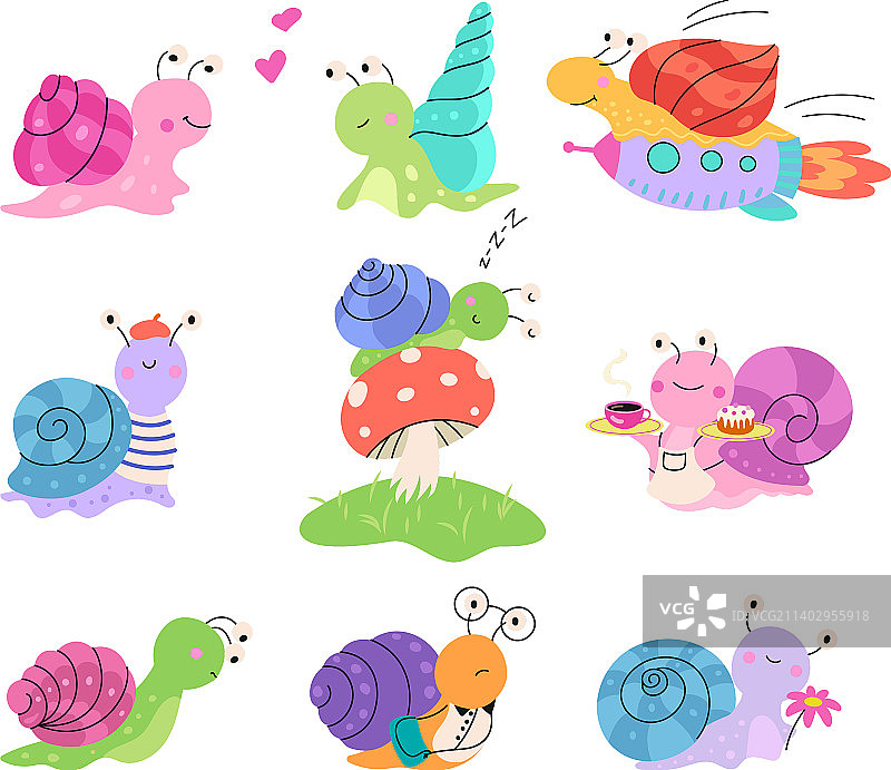 可爱卡通蜗牛和花园蜗牛图片素材