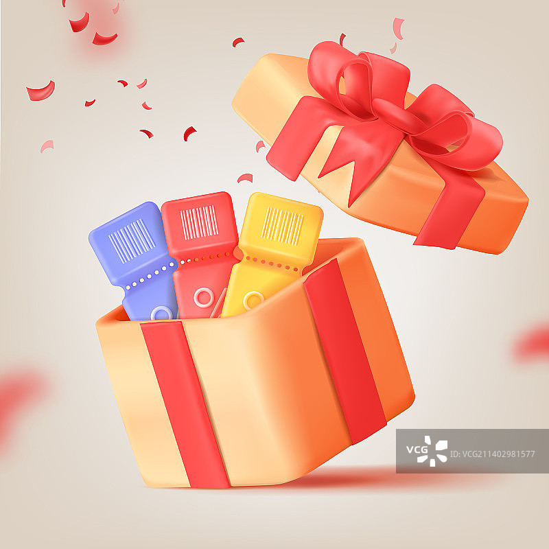 礼品盒中的3D礼券优惠券图片素材
