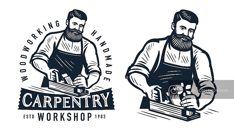 木匠使用刨削工具进行木工工作图片素材