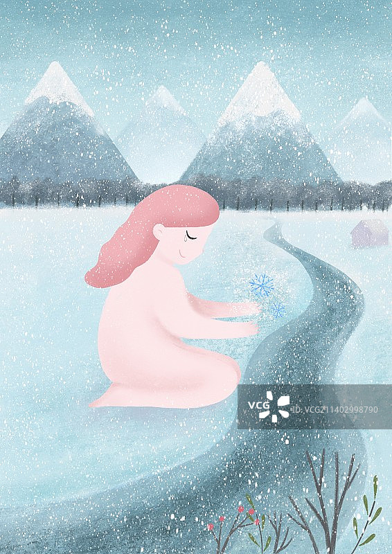 冬季冰雪女孩绘画插画图片素材