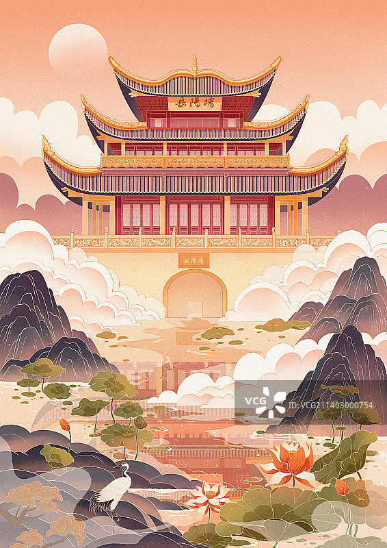国朝建筑插画—岳阳楼图片素材