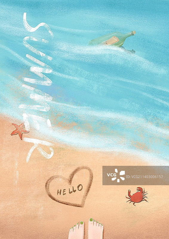 夏天海边游玩风景插画图片素材