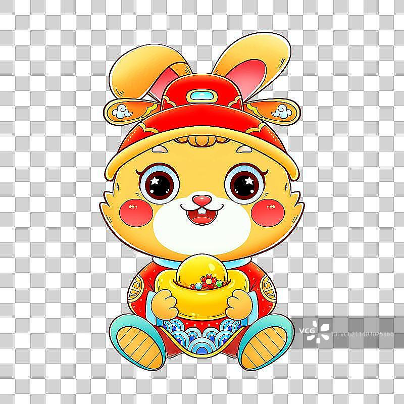 新年春节兔年抱抱兔抱元宝图片素材