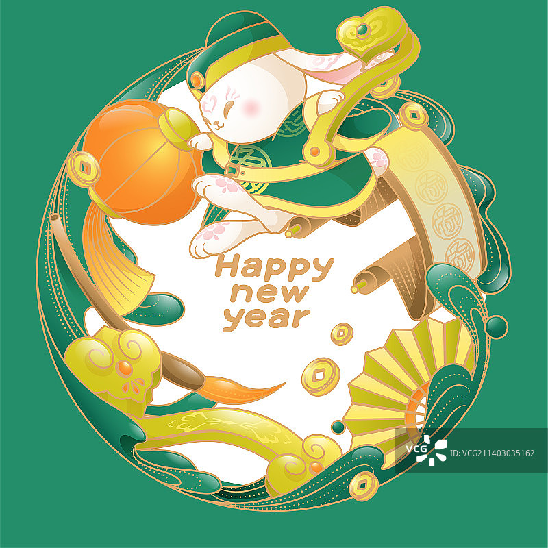 福兔贺春之加官进禄图片素材