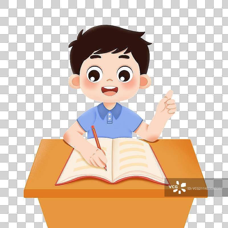 在书桌上写作业的可爱的男孩图片素材