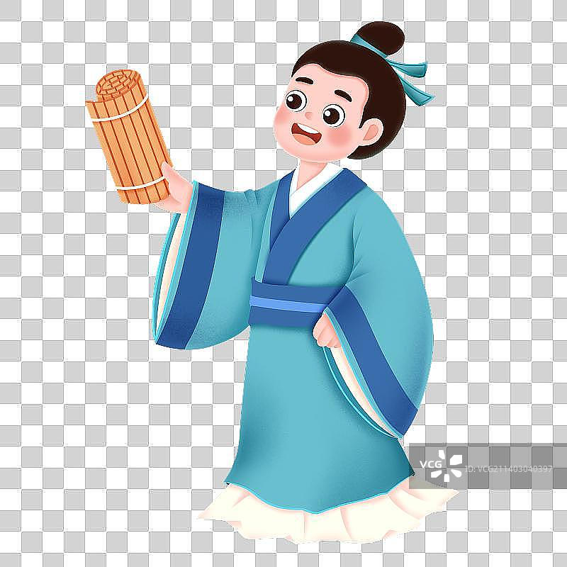 穿着传统服装的男孩拿着竹笺图片素材