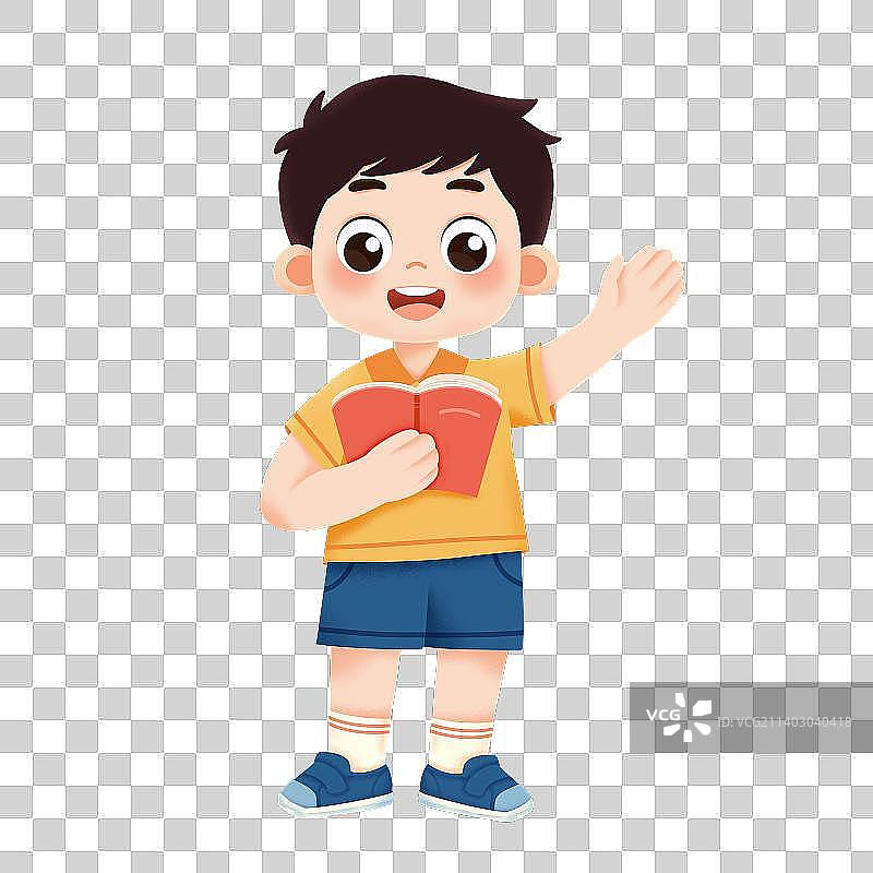 可爱的男孩拿着书籍演讲图片素材