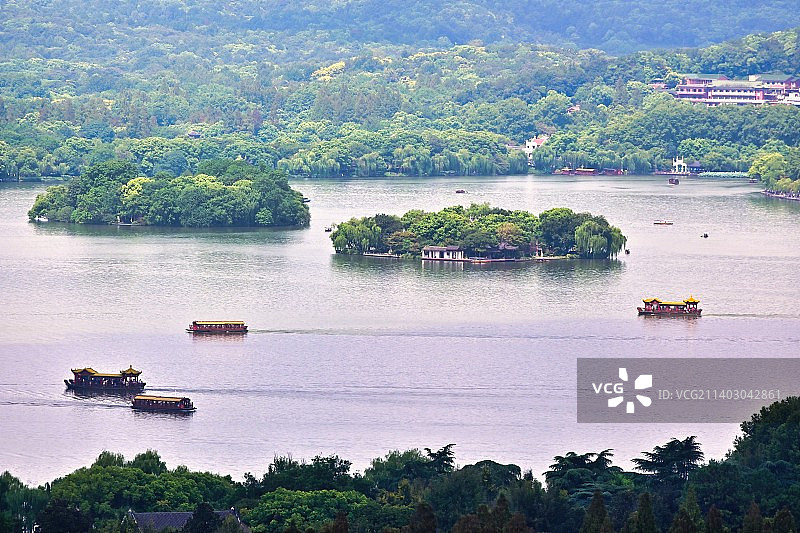 远眺杭州西湖小瀛洲湖心岛图片素材