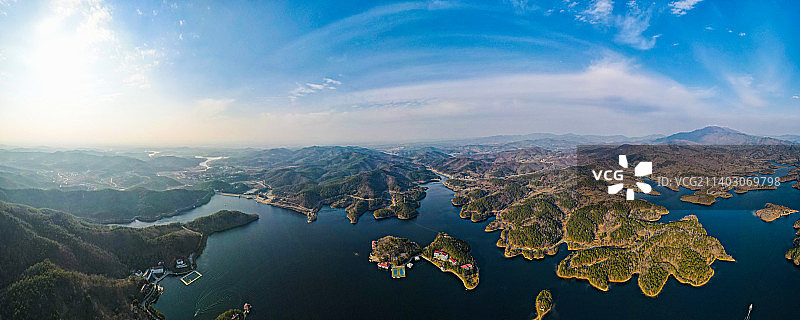 航拍湖北省国家4A级旅游区孝昌观音湖全景图图片素材
