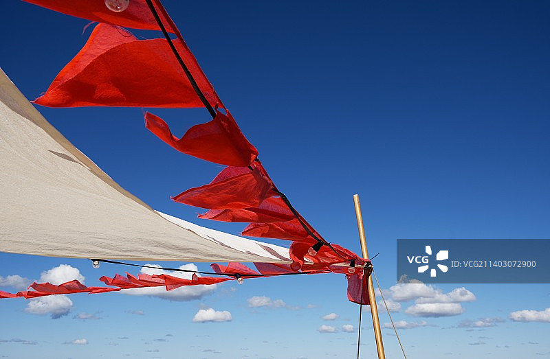 仰望蓝天下的旗帜图片素材