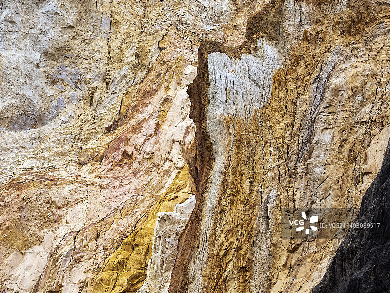 英国怀特岛艾勒姆湾著名的彩色砂岩海崖图片素材