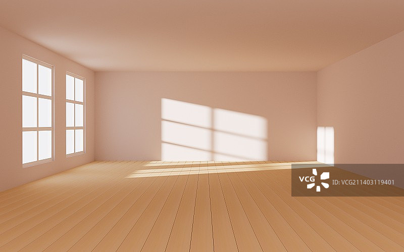木地板空房间3D渲染图片素材