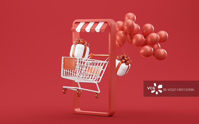 礼物盒与购物主题3D渲染图片素材