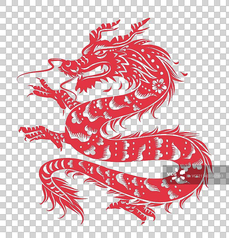 龙年龙形象剪纸红色背景元素图片素材