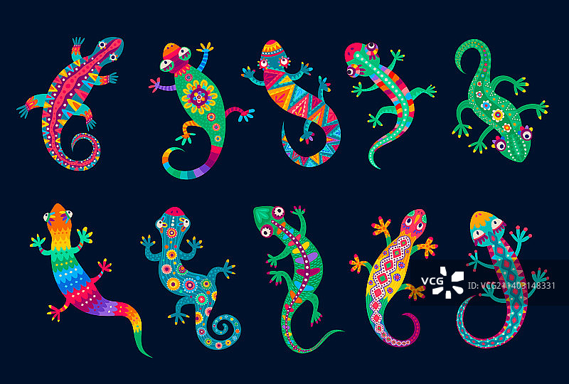 墨西哥蜥蜴和壁虎装饰图案图片素材