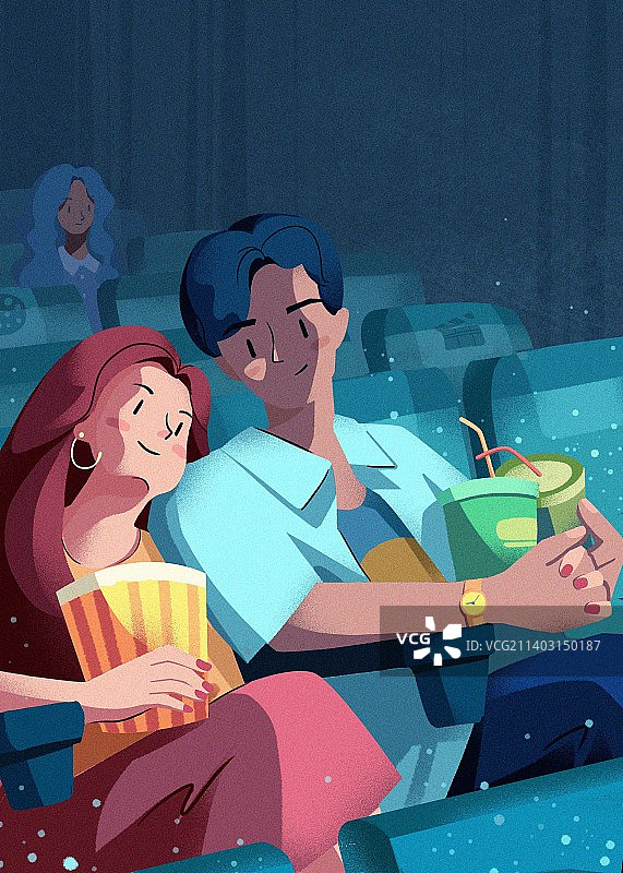 情侣看电影插画图片素材