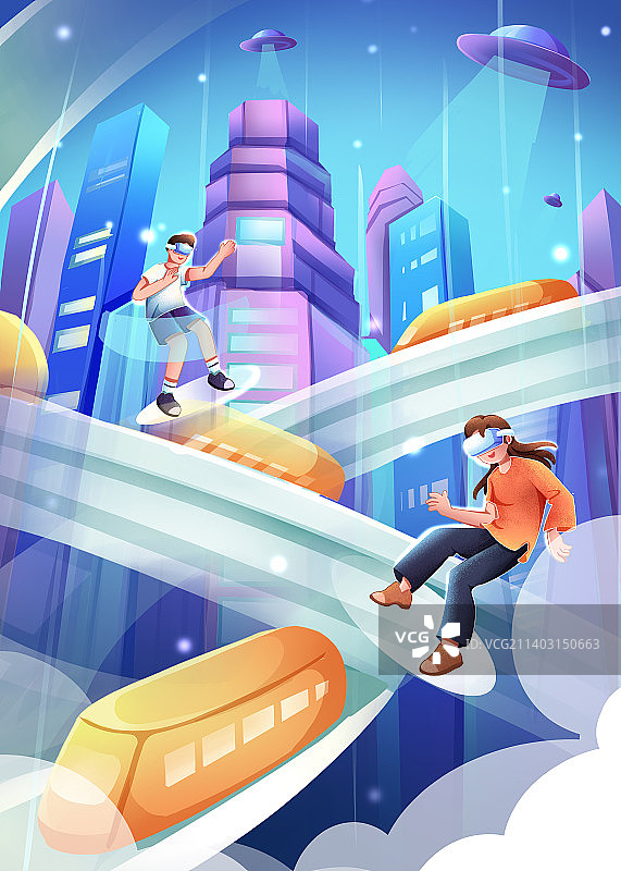 科幻未来城插画图片素材